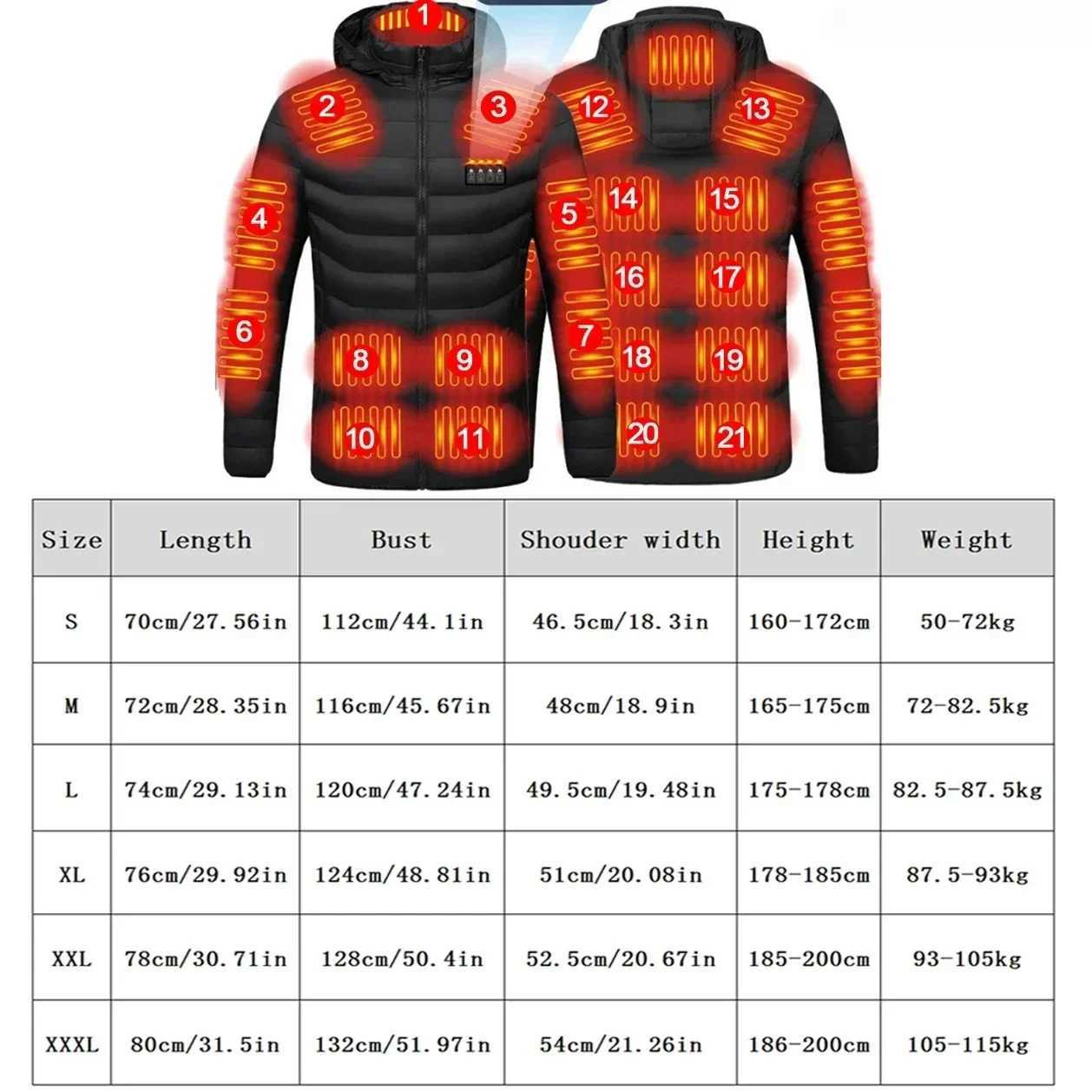21 Areas Heated Jacket USB Electric Heating Vest for Women Winter Outdoor Warm Thermal Coat Parka Jacket Unisex H251017