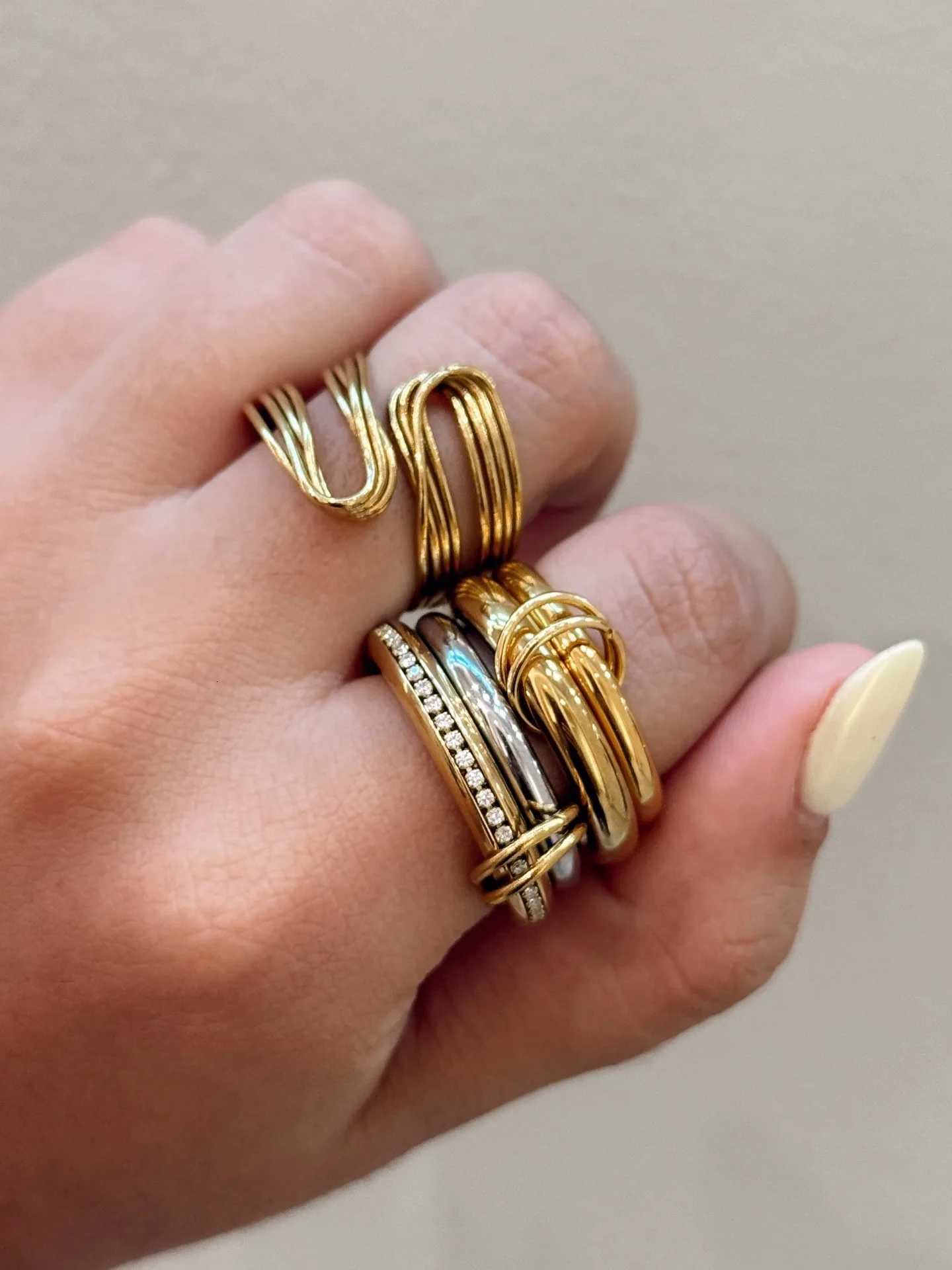 Uworld Trendy Real Gold PlatedSilver Colors Stainless Steel Stacking Spinelli Interlocking Multi Ring Minimalist Statement Jewe Z251017
