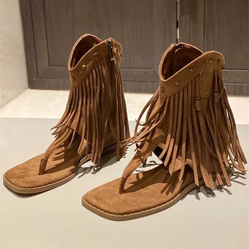 Metal Rivet Zipper Women Flipflops Fashion Fringe Flat Designer Sandals Summer Simple Comfortable Nonslip Women Roman Shoes Z251015