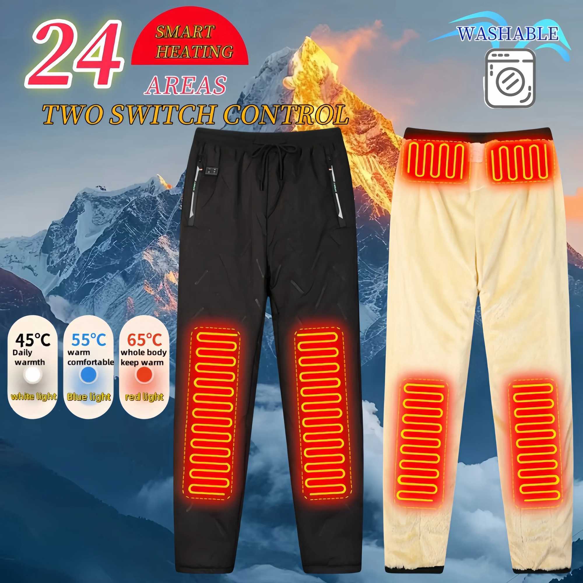 24 Areas Heating Pants Mens Casual Fleece Sports Pants Usb Heated Warm Clothing Winter Down Cotton Padded Pants Outdoor Snow H251017