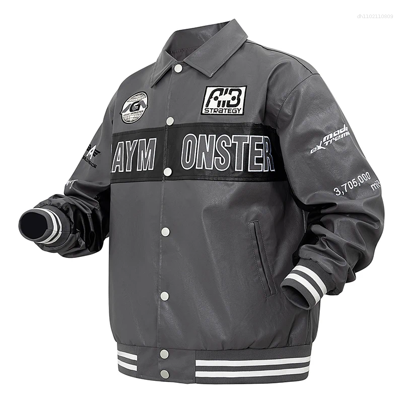 Men's Jackets Faux Leather embroidery Motorcycle Jacket Baseball Coats Autumn/Winter Varsity Imitatsleder In Outwear Windbreaker