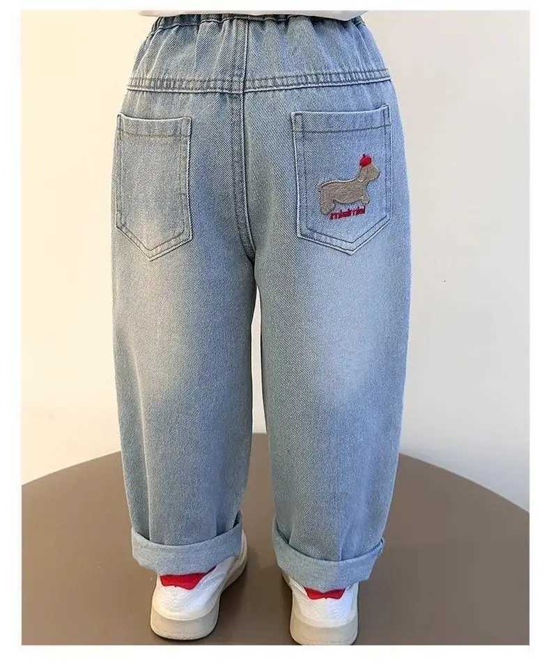 Children Denim Pant Spring Autumn Korean Printed Bows Baby Girls Jeans Kids Cartoon Straight Pant 210 Y Casual TrousersT251017