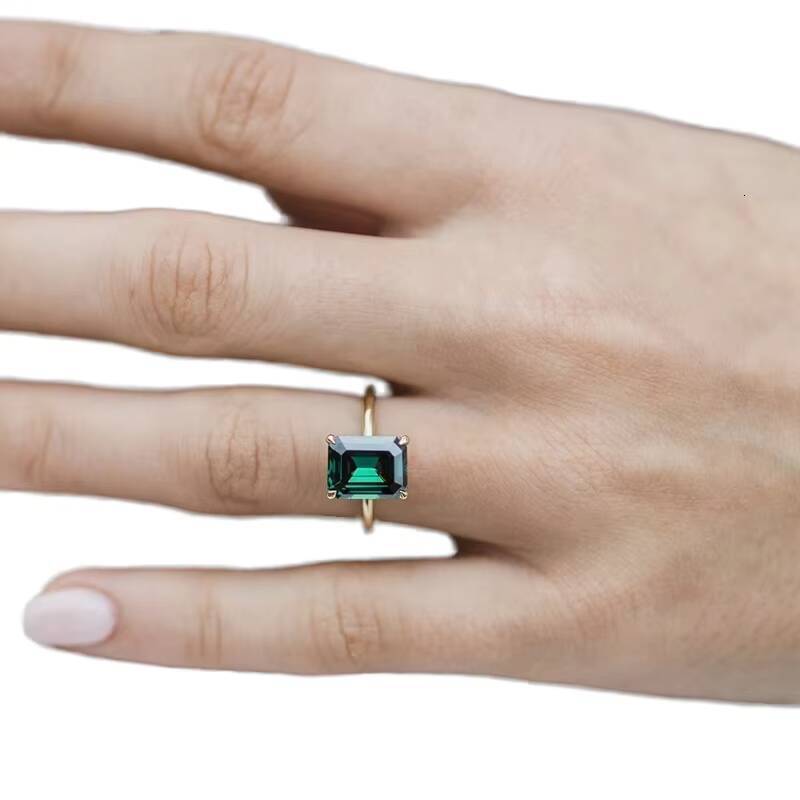 Minimalist Style Anniversary Promise Fine Ring Solid 14K Gold Brilliant Lab Created Emerald Solitaire Engagement Ring