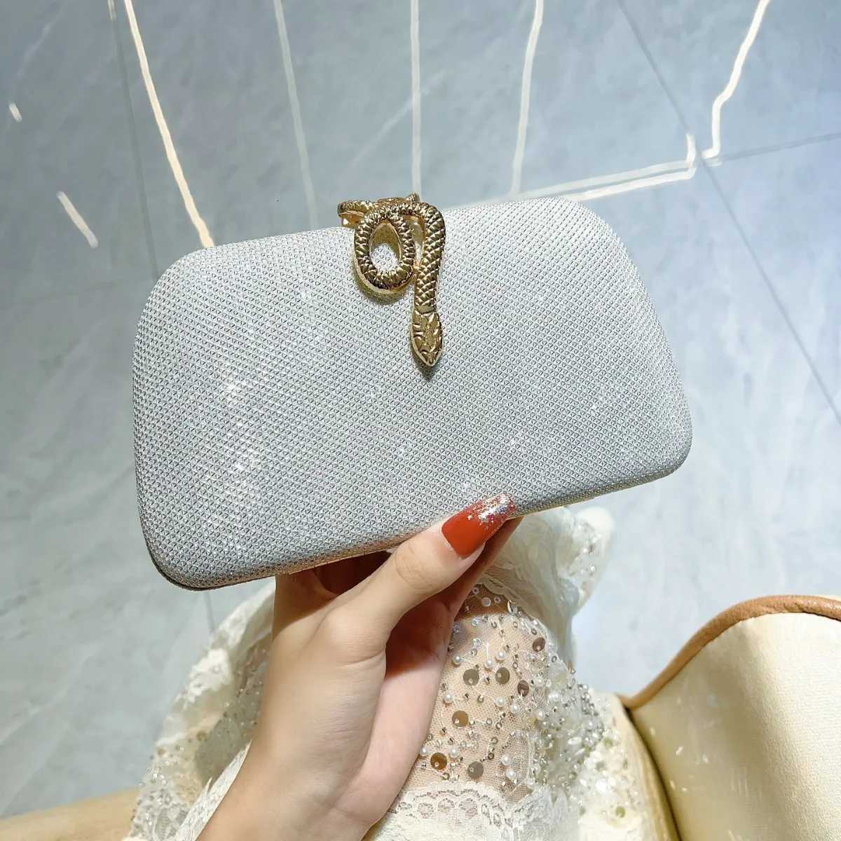 Glitter Snake Buckle Clutch Bags for Women Formal Party Elegant Wedding Cocktail Evening Handbags Luxury Chain Shoulder Bags Z251017