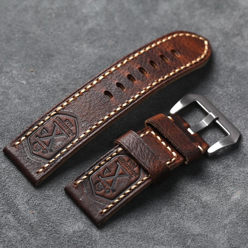 Handmade Genuine Leather Watchband 20 22 24 26MM Vintage Distressed First Layer Cowhide Soft Vintage Bracelet For PAM111 441 251016