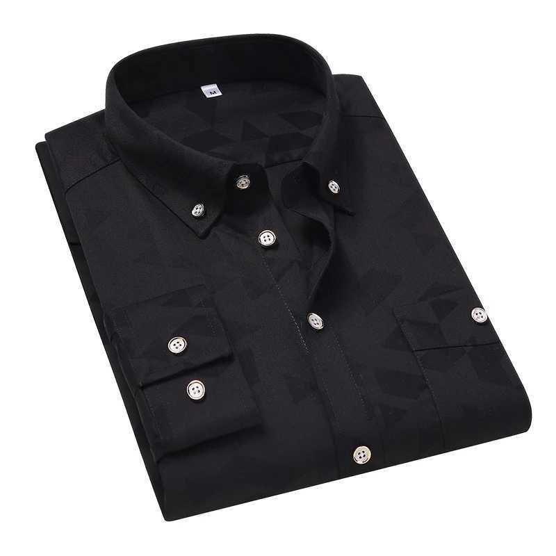 Spring Autumn Mens Fashion Jacquard Weave Shirt Casual Slim Fit Long Sleeve Shirts Mens Cotton Business Office Shirts 5XL J251017