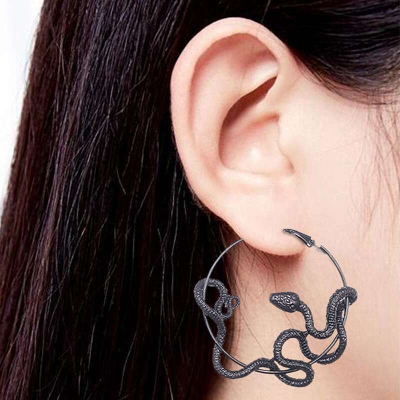 Gold Tone Snake Wrapped Hoop Earrings Bold Animal Themed Statement Earrings New Beauty Fashion Exaggerated Snake Shape Creative Temperament Hoop Earri