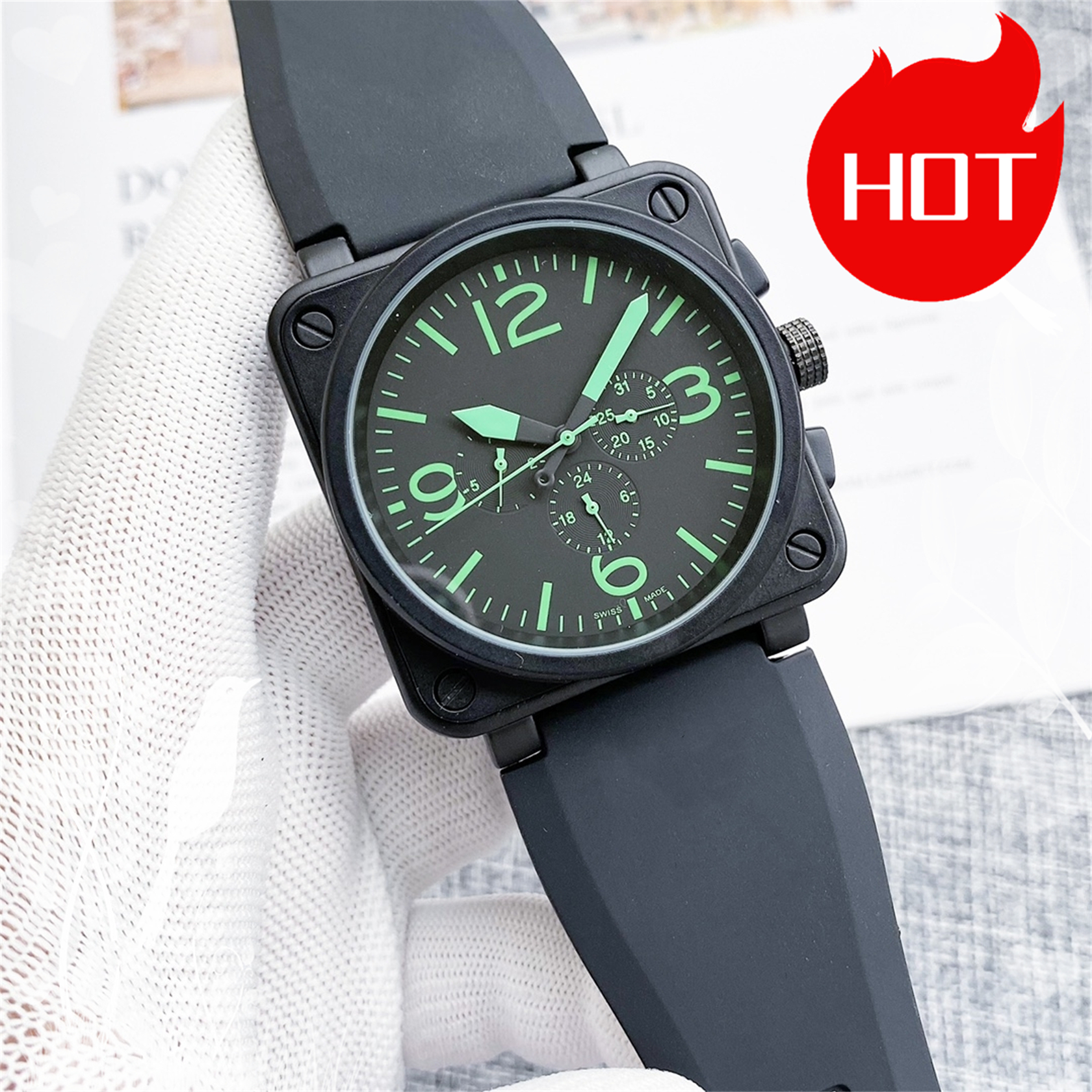 2024 Mens BELLity & ROSSity Wristwatches Men Automatic Mechanical Watch Brown Leather Black Rubber watches Multifunction Six Stitches #333