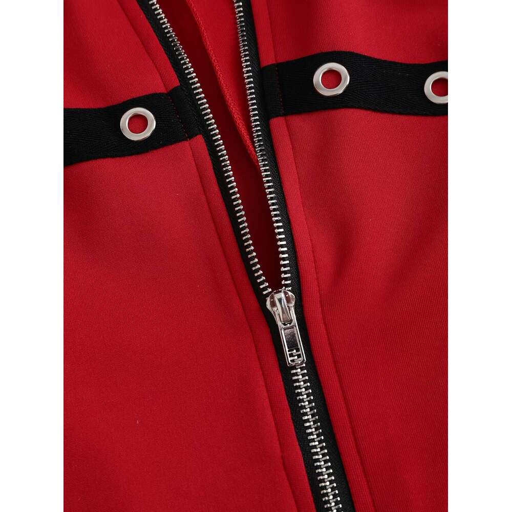 1Pc Y2k Style Women's Hooded Jacket - Solid Color Polyester Knit Fabric With Zipper And Belt Detail, Long Sleeve Punk-Inspired Casual Outerwear F