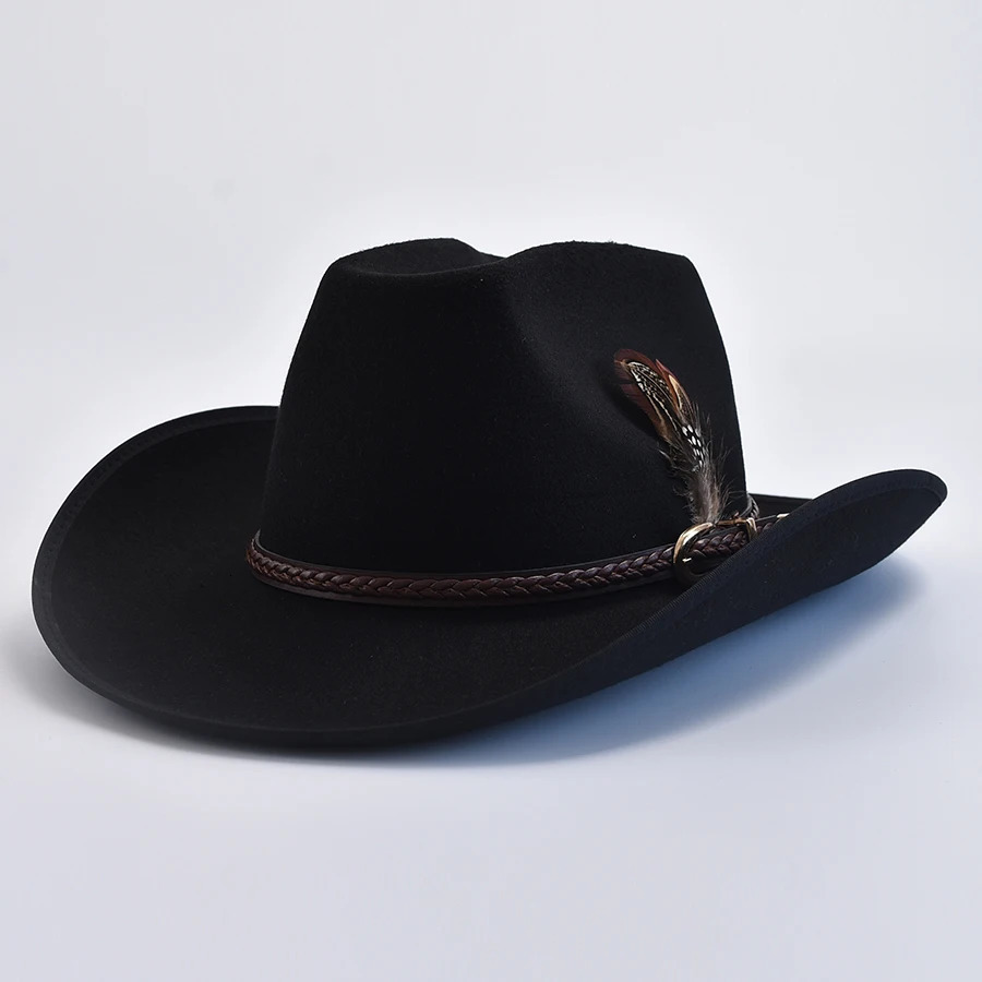 Men Women Western Style Felt Fedoras Hats Vintage Gentleman Cowgirl Jazz Hats Wide Brim Church Caps 251015