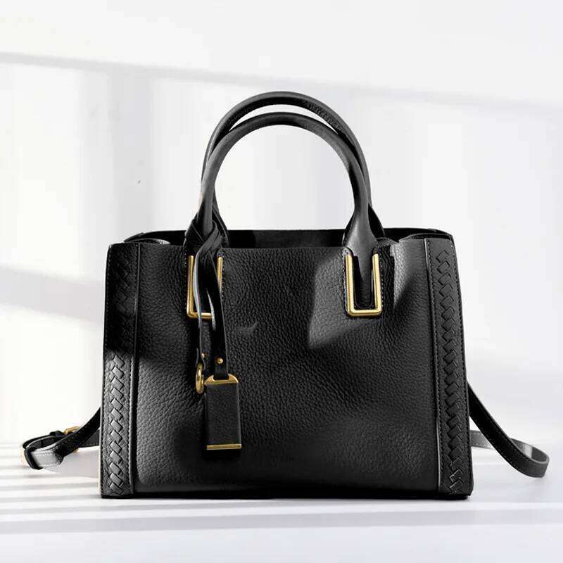 Limited Simple Classic Natural Cow Leather Women's Handbag Designer Large Tote Business Commuter Ladies Shoulder Bag