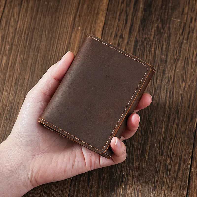 Vintage Crazy Horse Leather Credit Card Holder Wallet Mens Real Cowhide Slim ID VIP Business Cards Small Change Coins PursesW251017