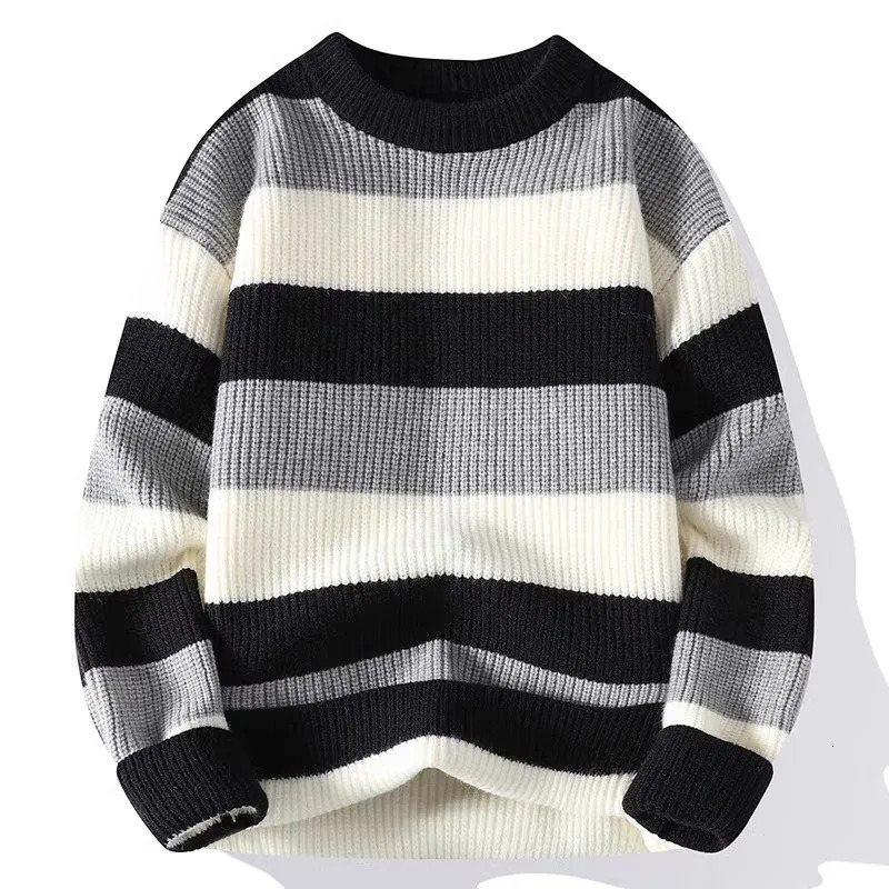 Mens Striped Sweater ONeck Casual Knit Pullovers Fashion Long Sleeve Knitted Sweater Men Autumn Winter Warm Y2K Knitwear Tops 251017