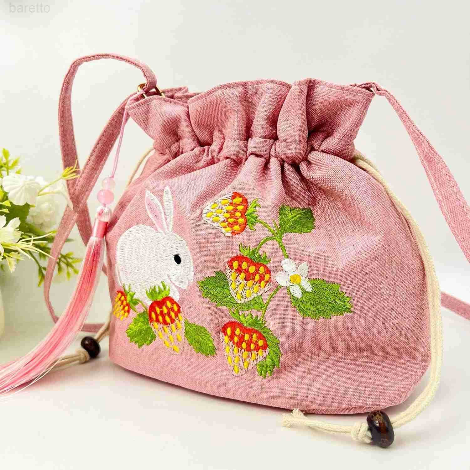 Women Chinese Hanfu Bag Floral Animal Embroidered Cloud Crossbody Drawstring Handbag Purse For Wedding Travel Daily Z251017