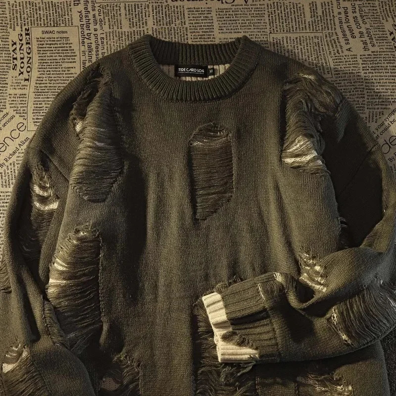 American Retro Hole Two Sweaters For Men And Women Y2k Streetwear High Street Fashion Punk Style Loose Casual Sweater 251017