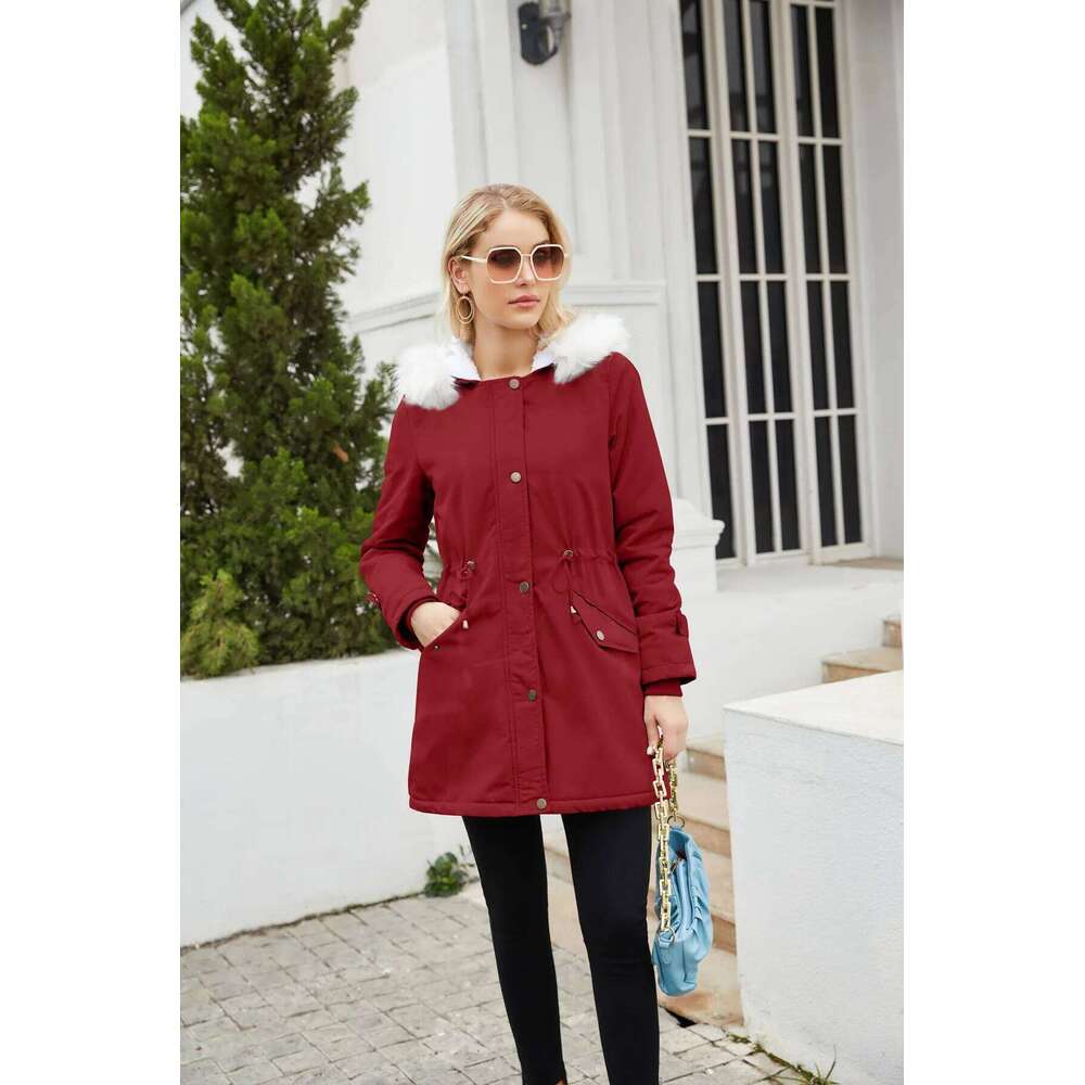 Long Women's Fur Collar Hood Winter Down Cotton Coats Parkas Warm Padding Cotton Padded Puffer Jacket Outwears HWY0377