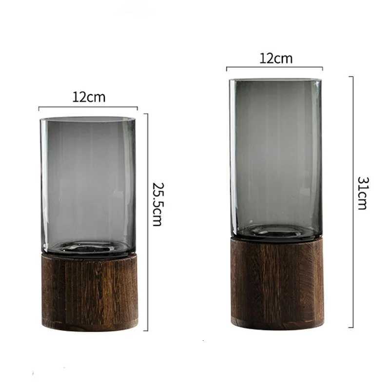 Vases Simple European Hydroponic Plant Household Living Room Table Inserted Flower Wood Base Transparent Glass Vase Home Decor C251017
