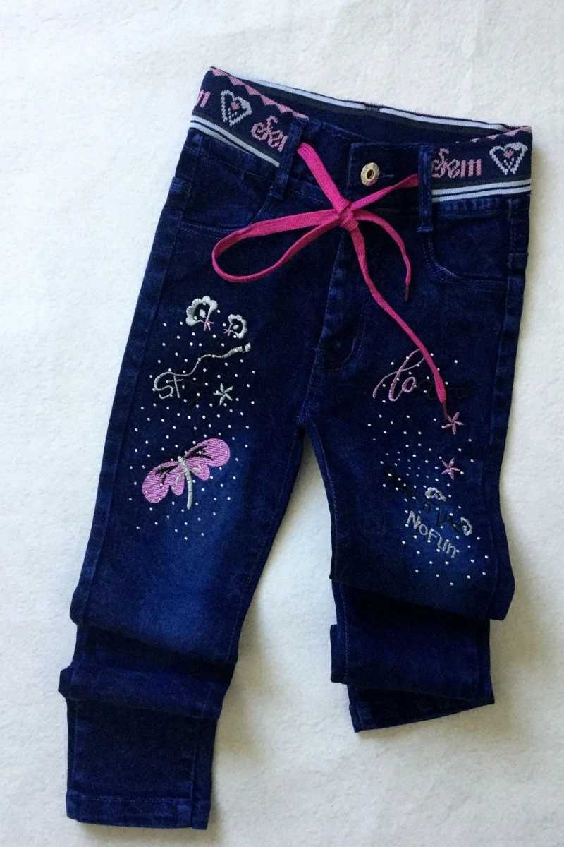 Childrens Jeans Girls Hot Stamping Embroidery Ribbed Drawstring Denim PantsT251017