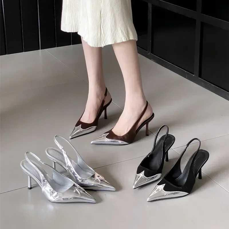 Elegant Mixed Color Thin High Heels Women Sexy Pointed Toe Slingbacks Heeled Sandals Summer Silver Women Pumps Party Dress Shoes Z251015