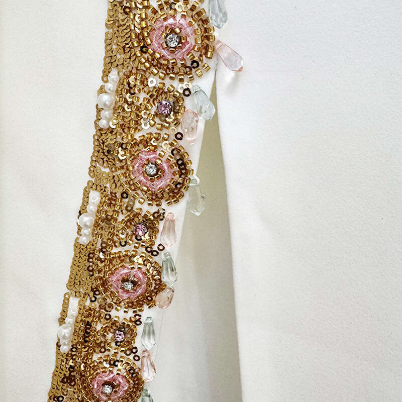 2025 Designer HIGH STREET Newest Fashion Runway Suit Set Women's Diamonds Beaded Cropped Tops Long Skirt Set 2pcs