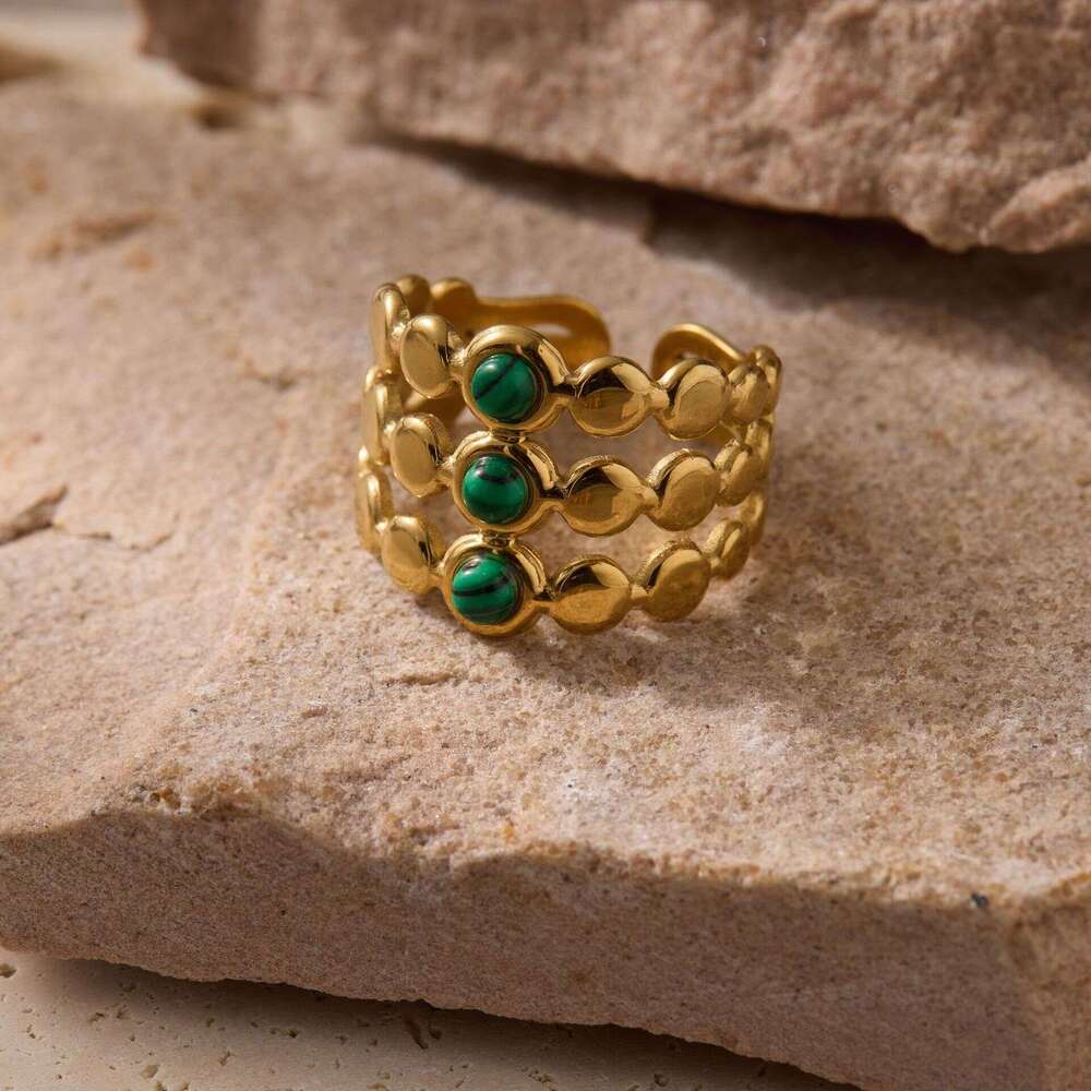 Emerald Multi-layer Stainless Steel Vintage Style Gold-plated Ring Jewelry ddmypluto