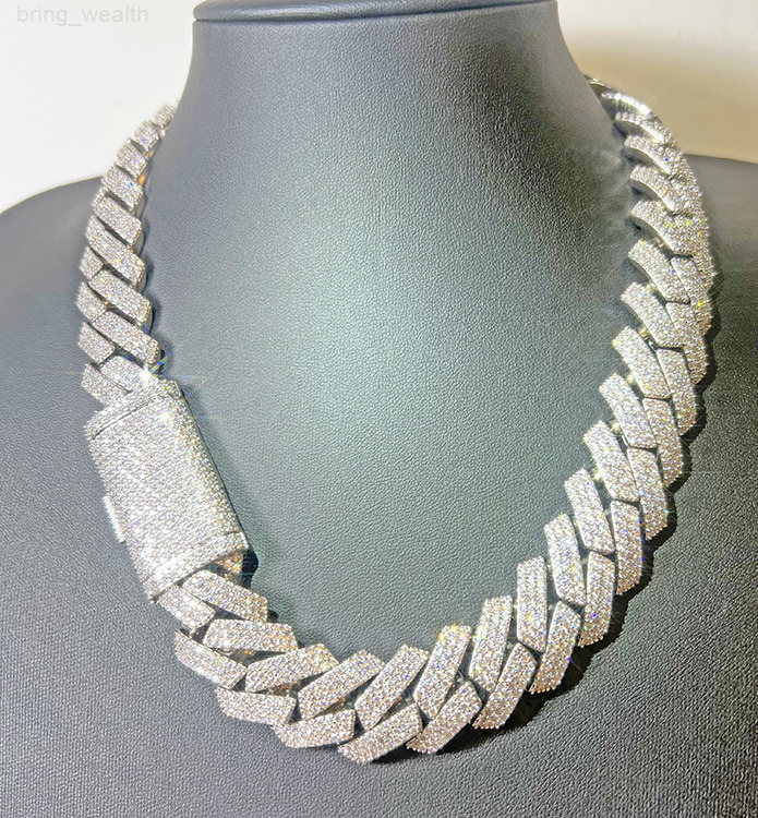 Heavy Silver Weigh 925 Silver Cuban Lidynamic Chain with 3rows4rows VVS Moissanite Diamond Necklacebracelet for Hiphop Life