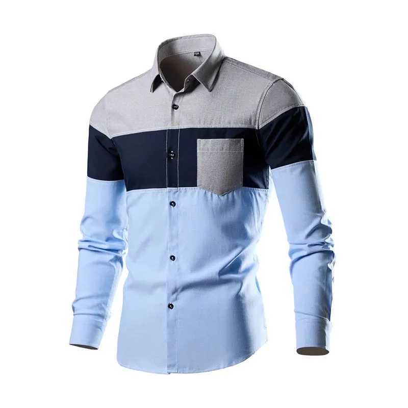 2025 New Mens Casual Color Blocking Fashion Shirt Blue White Available Asian Size M5XL J251017