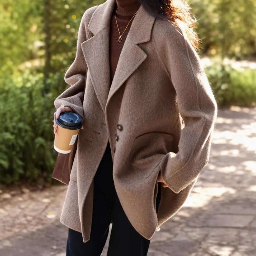 Women's Autumn Winter New Street Style Elegant Fashion Casual Woolen Coat Suit Collar Jacket For Women B5