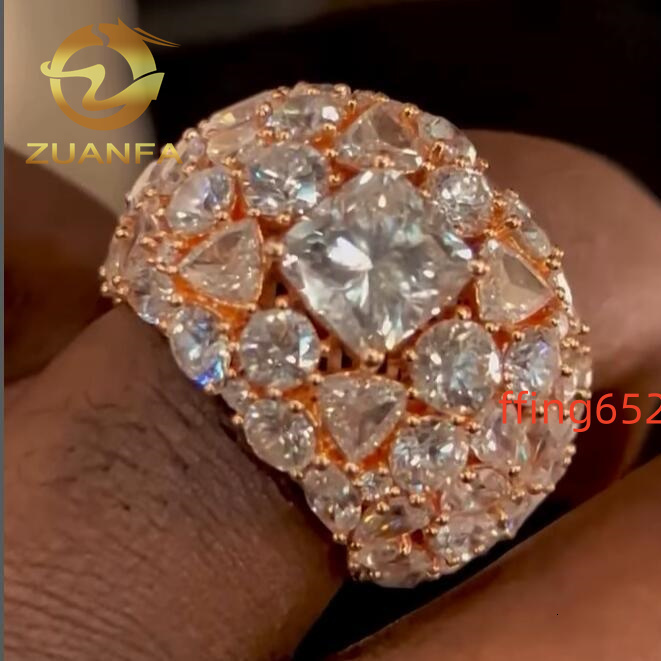 Fancy Cut Moissanite Diamond Cluster Iced Out Jewelry Moissanite Hip Hop Ring 925 Sterling Silver Men Diamond Ring