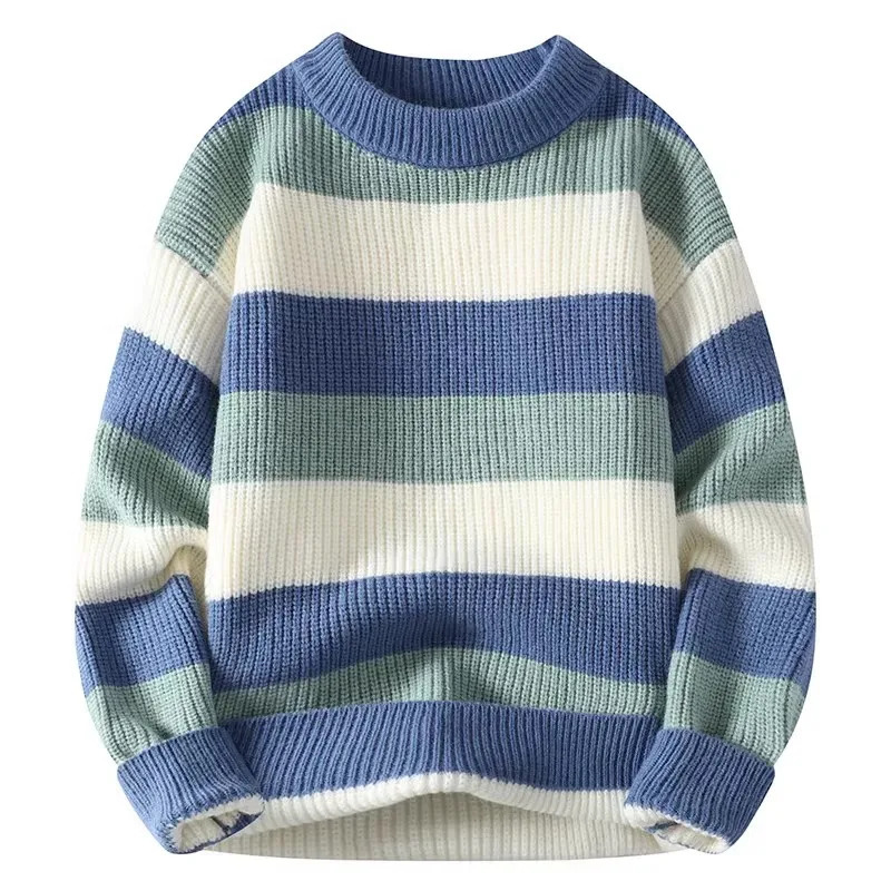 Mens Striped Sweater ONeck Casual Knit Pullovers Fashion Long Sleeve Knitted Sweater Men Autumn Winter Warm Y2K Knitwear Tops 251017