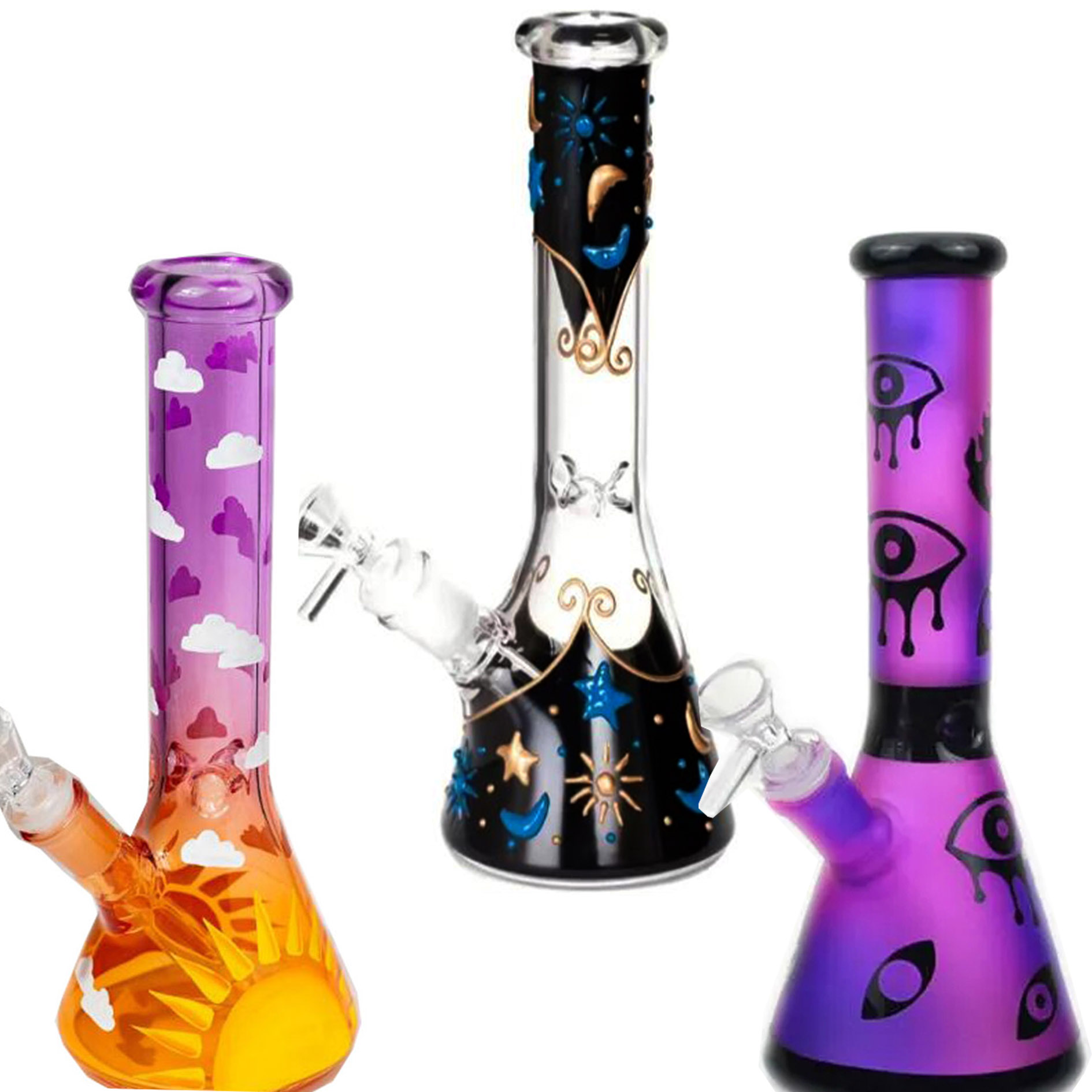 Glow In The Dark Bong Smoking Glass Water Pipes Hookahs Bubbler Water Bongs beaker Heady Dab Rigs Downstem Perc With 14mm Bowl 9.8''