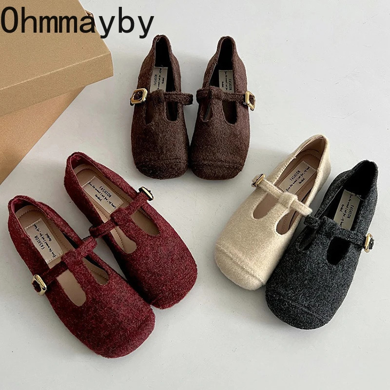 Autumn Woolen Fabric Women Flats Shoes Fashion Shallow Round Toe Shoes Ladies Comfort Ballet Style Mary Jane Shoes 251013