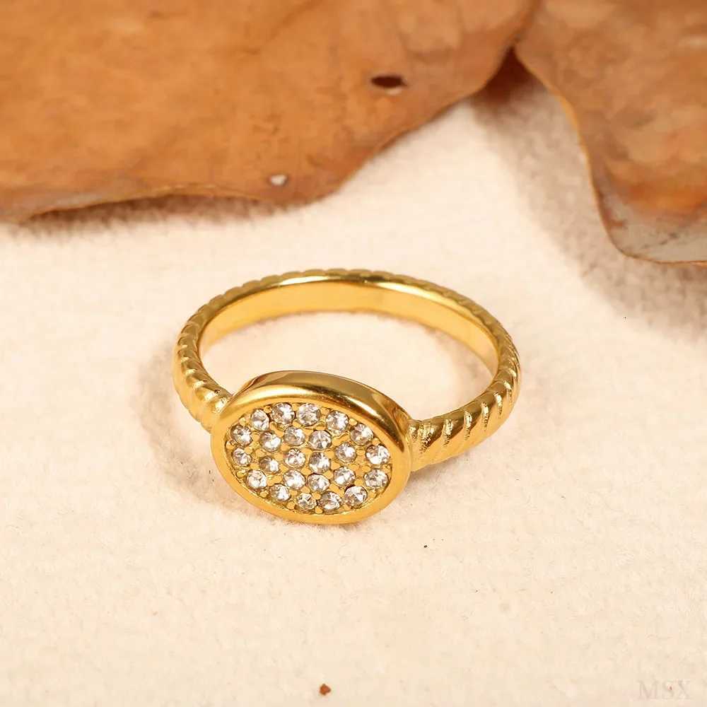 Personality Round Beads Ring Band Small Clear Crystal Zircon Waterproof Stainless Steel Gold Rings Simple Granular Fine JewelryW251017