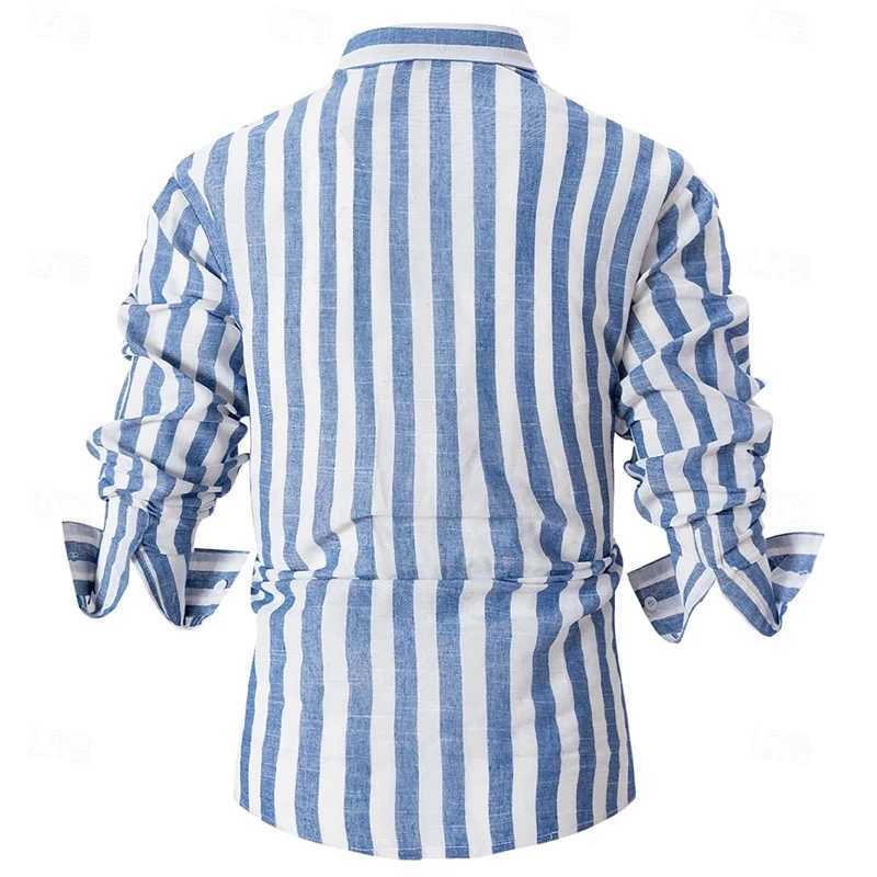 Mens Shirts Linen Shirts Summer Shirts Stripes Business Casual Everyday Yellow Pink Navy Green Long Sleeves Lapel Clothing 6XL J251017