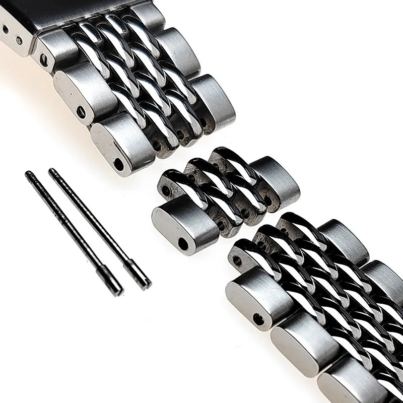 20 22mm 316L Solid Stainless Steel Bracelet Adjustable Curved Flat Beads of Rice Watch Strap Fit For Seiko SKX Universal Band 251016