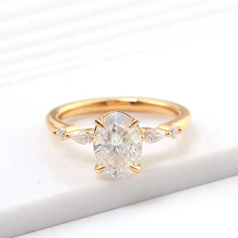 Wholesale Price Jewelry 10k/14k/ Solid Real Gold 1ct/2ct/3ct D VVS Oval Moissanite Dia Engagement Ring For Women