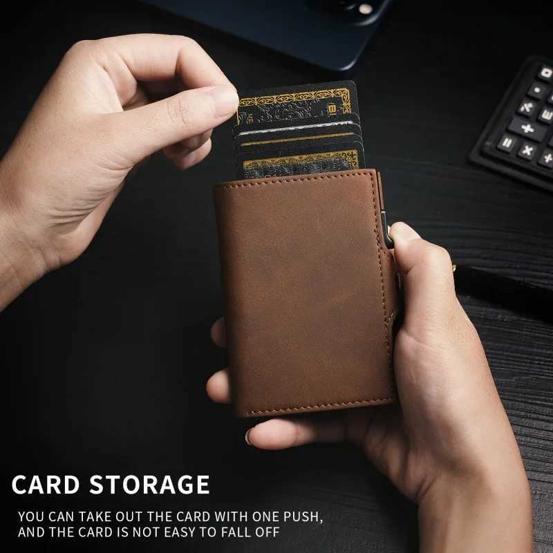 YATBES Mens Card Bag Side Push Automatic PopUp Three Fold RFID AntiTheft Brush Metal Wallet UltraThin Card BagW251017