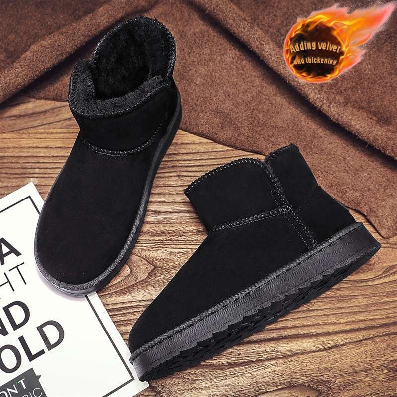 Men's Women's Warm Slip-Resistant Thick-Soled Snow Heavy-Duty Rubber Sole, Round Toe Short Ankle Boots With Faux Cover Upper, All-Terrain Tr