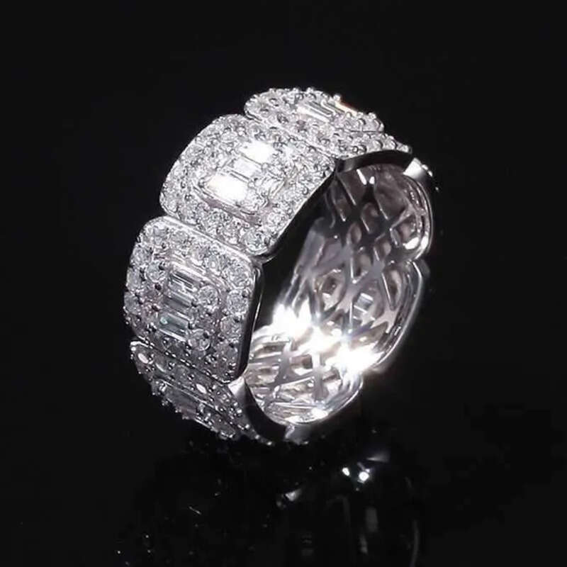 Aaa Gems Men's Baguette Dia Band Ring Real Vvs Wedding Iced Out Moissanite
