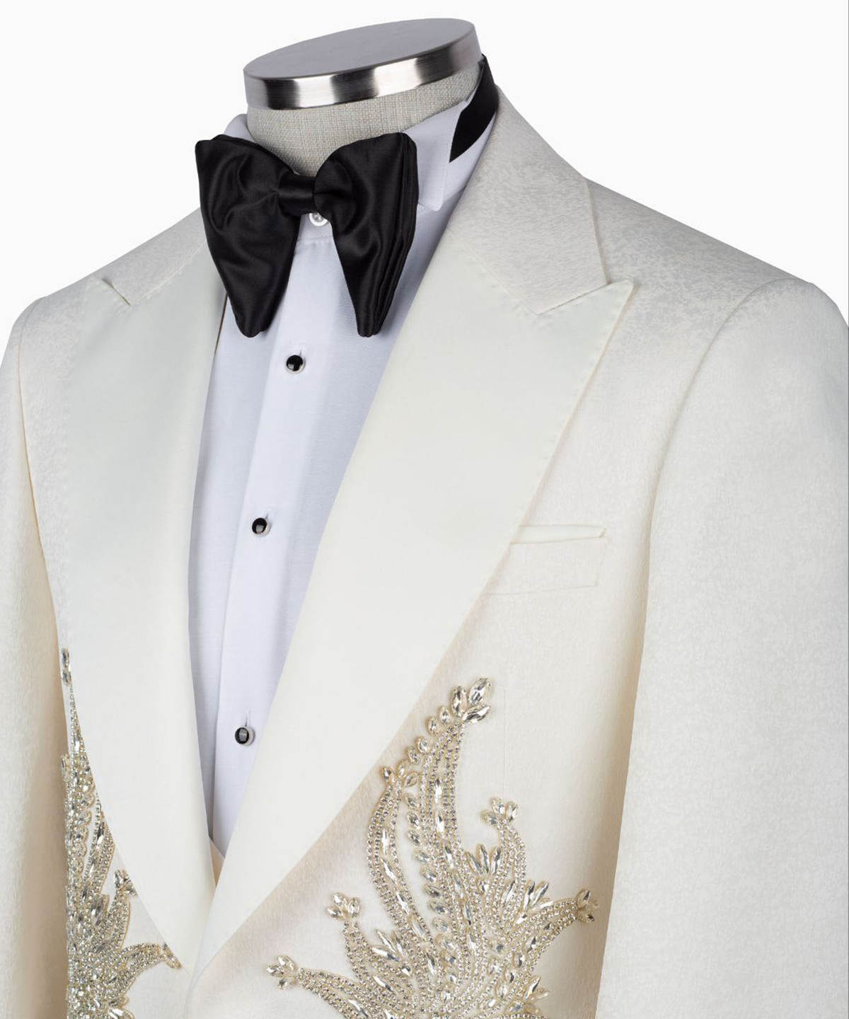 Luxury Wedding Groom Tuxedo Peaked Lapel Crystal Appliques Formal Occasion Prom Evening Party Men Suits Customized