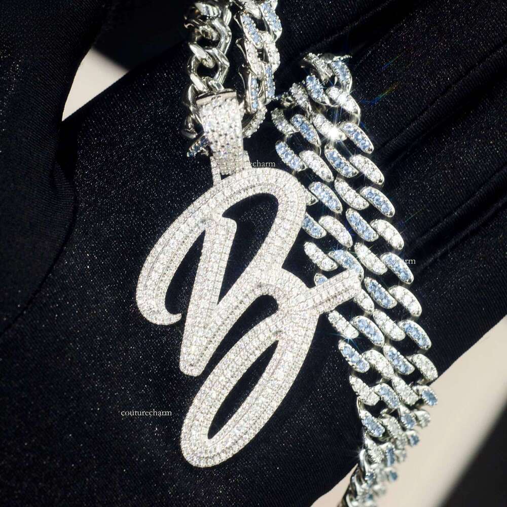 Vvs Chalcedony Initial Ice-Cold Long Stick Cut Letter Pendant for Men and Women