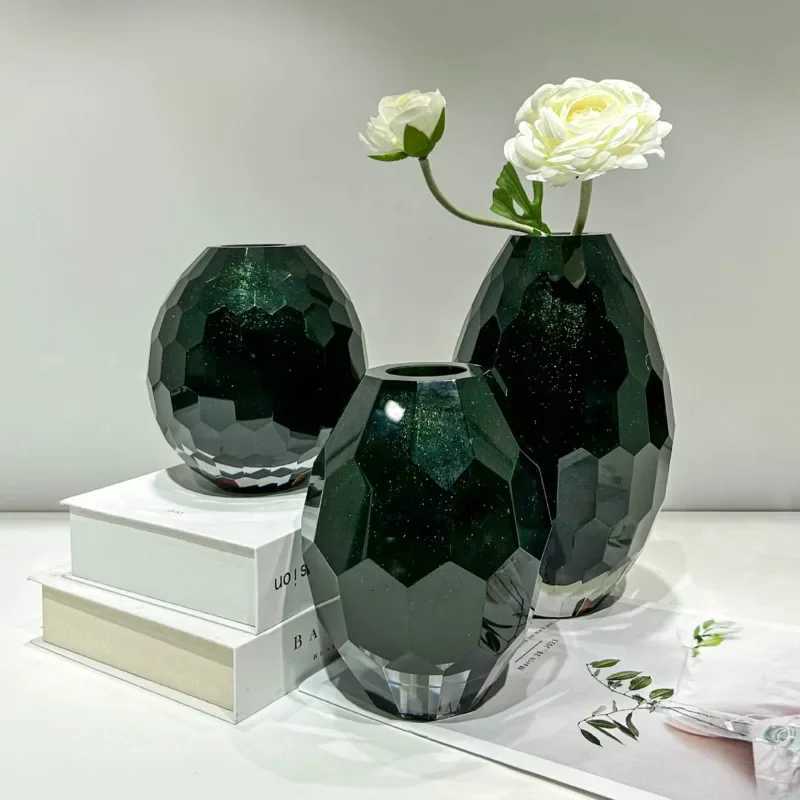 Vintage Fashion Craft Vase Ornaments Modern Nordic Home Decor Living Room Creative Dark Green Glass Flower Ware C251017
