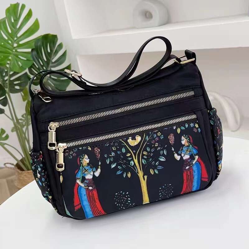 New Floral Crossbody Middle-aged Elderly Women, Oxford Cloth Shoulder Street Selling and Night Market, Canvas Bag for Women