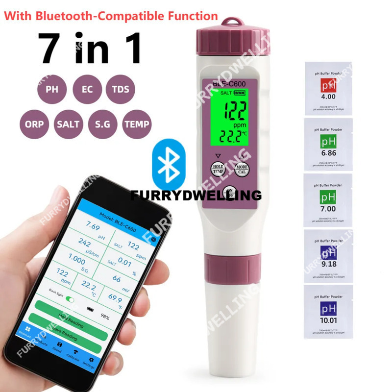 Wholesale 7 In Dwe74 1 PH TDS Meter Bluetooth-Compatible Temp/Orp/Ec/Tds/Salinity/S.G /Ph APP Control For Aquarium Water Quality Tester