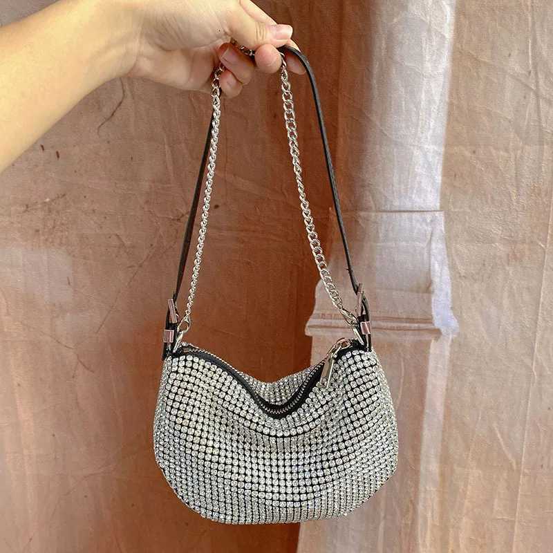Rhinestone armpit bag semiround bag one shoulder hand carry personalized chain moon bag Z251017