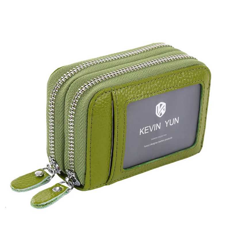 RFID blocking Fashion Brand Women ID Card Holder Genuine Leather Double Zipper Ladies Credit Card Case Wallet Large CapacityW251017