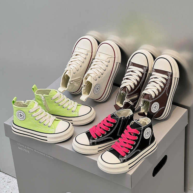 Childrens high top canvas shoes 2025 spring new student sports and leisure shoes Korean version small medium and large boys and girls board shoes W251