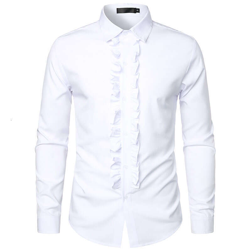 Autumn Winter New Solid Color European Size Men's Wedding Formal Long Sleeve Shirt Performance Costume B5