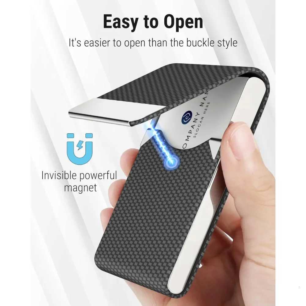 Business Card Holder PU Leather Stainless Steel Business Card Case for Men Women Slim Name Cards Holder RFID Magnetic ClosureW251017