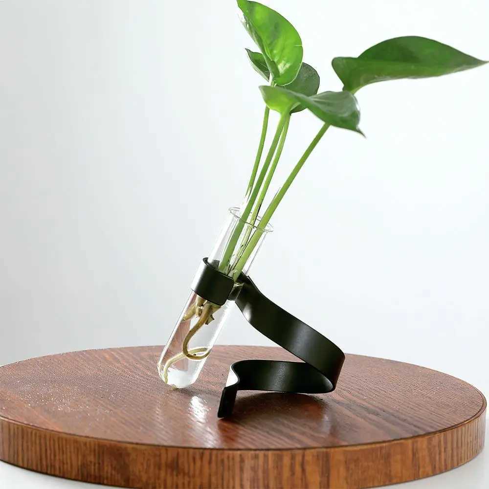 Unique Shape Suspended Desktop Ornament Hydroponic Plant Glass Vase Oblique Creative Iron Transparent Flower Vases Home Decor C251017